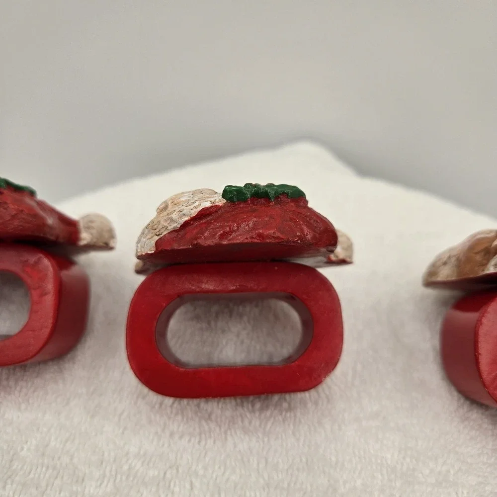 Vintage Set of 6 Kemp & Beatley Hard Resin & Wood Santa Head Napkin Holders